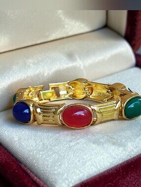 Vintage Joan Rivers Royal Glass Cab Bracelet